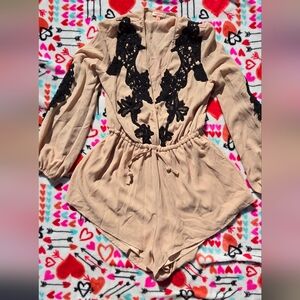 Solaris Beige and Black Lace Romper